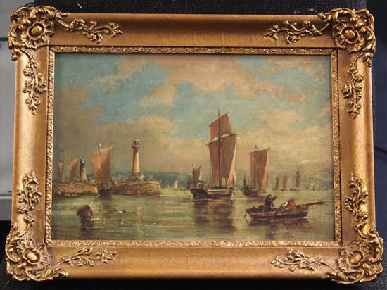 Follower of George Chambers (1803-1840) Shipping entering harbour, 9 x 13in.